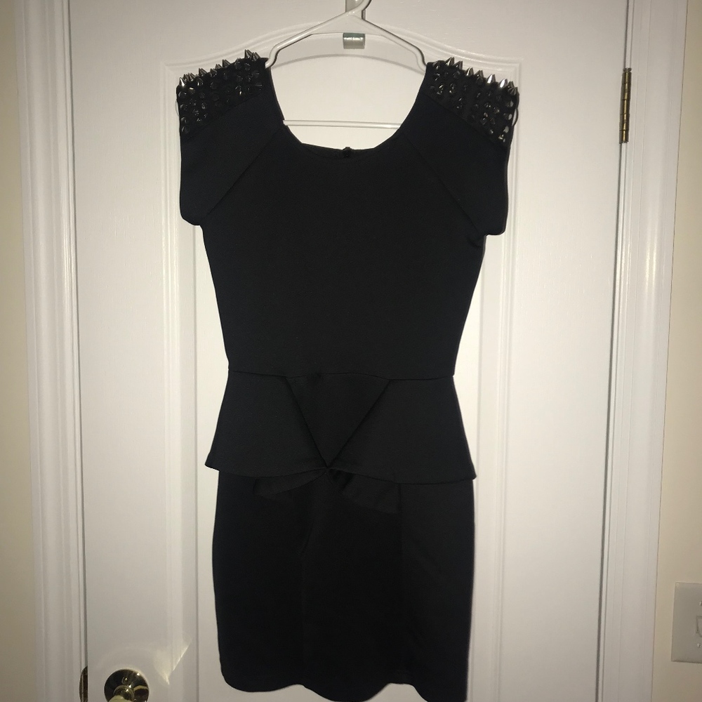 Spiked Black Open Back Dress
